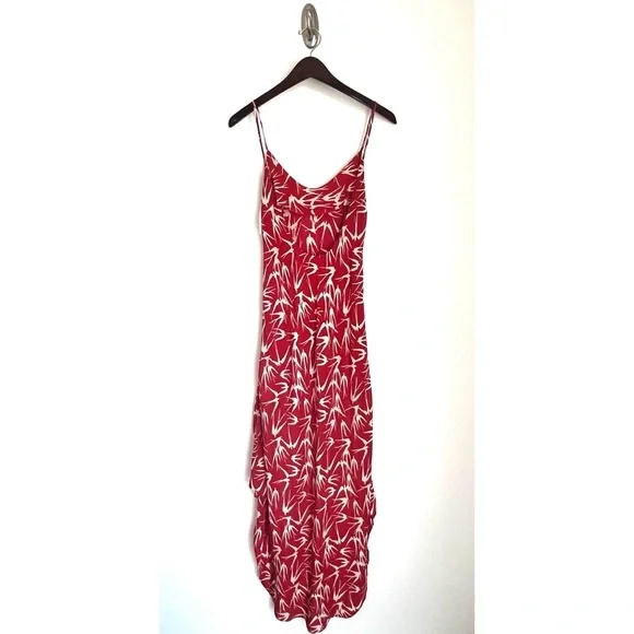 BLU MOON Red Bird Bias High Low 100% Silk Maxi Dress Brand New w/Tags Sz. Small - Picture 5 of 10